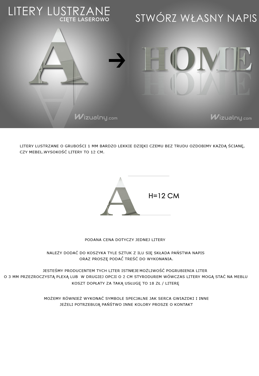 LUSTRZANE LITERKI DEKORACYJNE CIĘTE LASEROWO