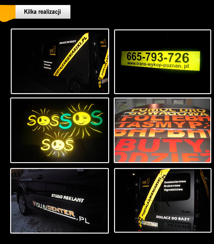 odblaski realizacje, folie odblaskowe